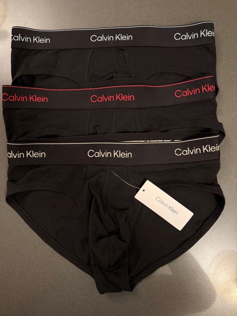 New Calvin Klein Men's Black Hip Briefs with Contrast Waistbands. Cotton